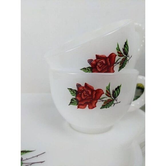 Vintage Federal Glass Snack plate Rosecrest, Red rose - Picture 2 of 8